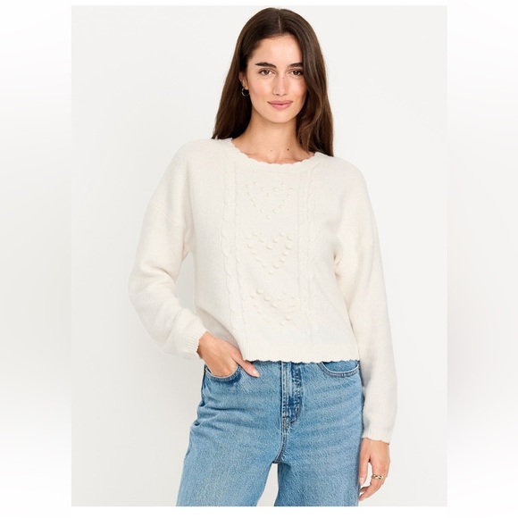 oldnavy Sweaters - Old Navy SoSoft Bobble Heart Sweater Size S NWT Sea Salt Crew Neck Cozy